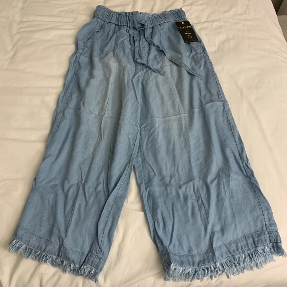 Zac & Rachel Fringe Hem Cropped Wide Leg Pants